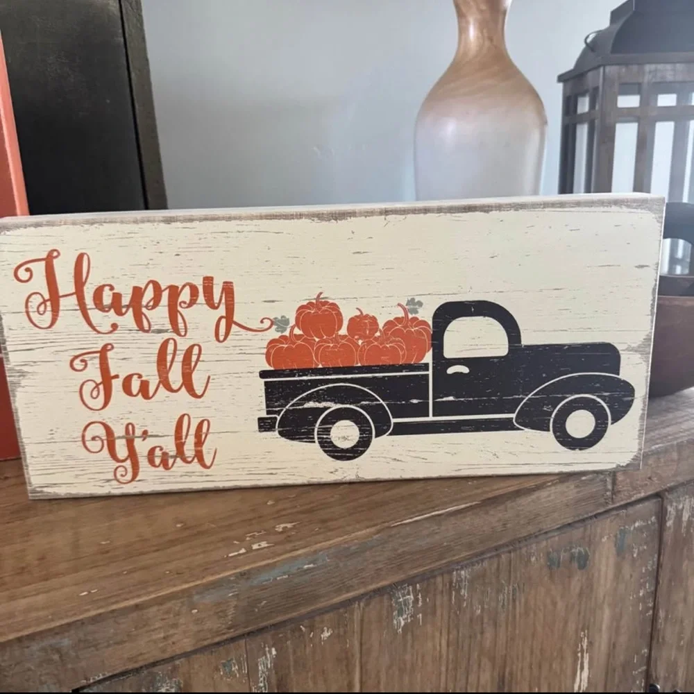 Decorative Fall Wood Sign Tabletop Happy Fall Y’all